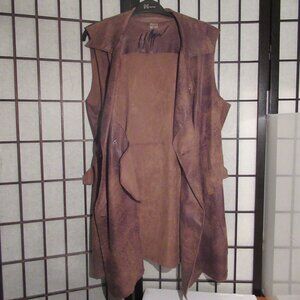 Nygard, Long, brown, faux leather vest, belted on back, like new... Size L